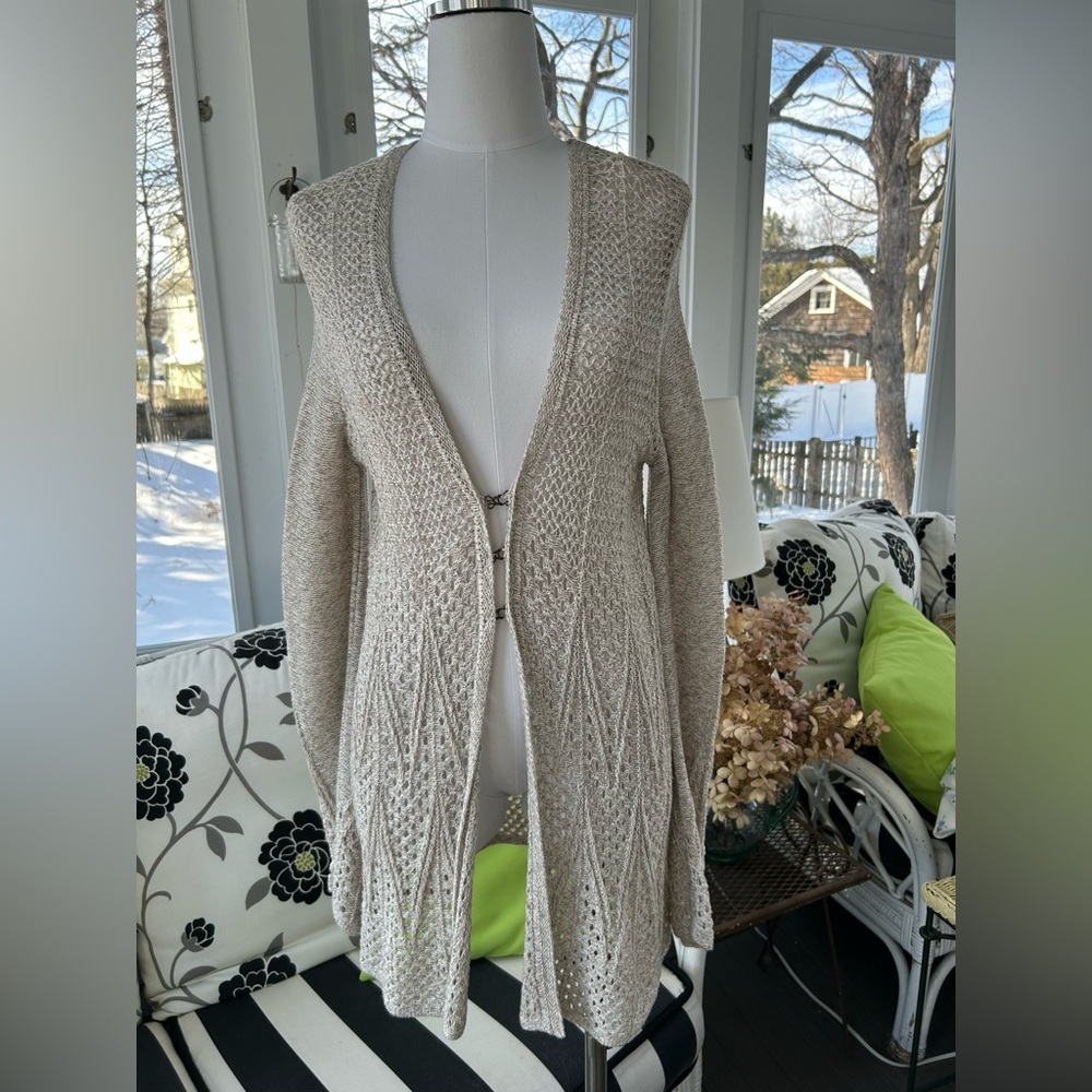 NWT: Anthropologie Knitted & Knotted Tan Open Front Long Cardigan Sweater